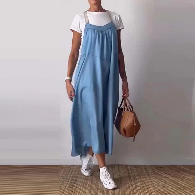 High Fashion Loose Cotton And Linen Dress Summer New Lady Solid Color Casual Sleeveless Elegant Commute Versatile Party Dresses