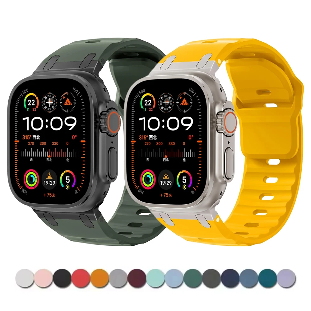 Металлические + силиконовые ремешки для Apple Watch Ultra 2 Band 49 мм 45 мм 44 мм 42 мм Спортивный браслет correa iwatch Series 10 9 8 7 6 SE 5 4