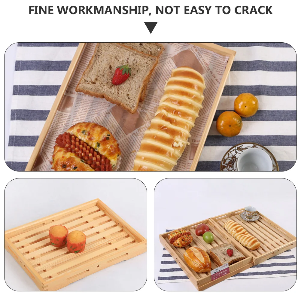 

1Pcs Wooden Rectangular Bread Display Plate Simple Retro Style Tea Serving Tray Baking Snack Platter Wood Bread Service Plates