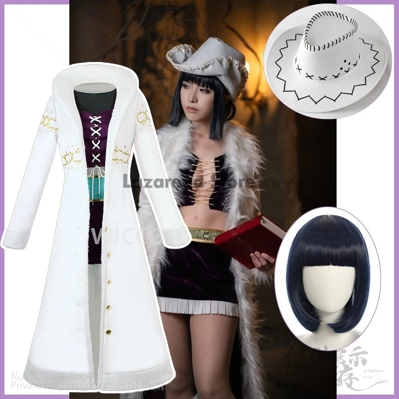 Anime Nico Robin Cosplay Sexy Costume Wig Dress Lolita Coat White Cape Windbreaker Hat Woman Halloween Christmas Suit Customized