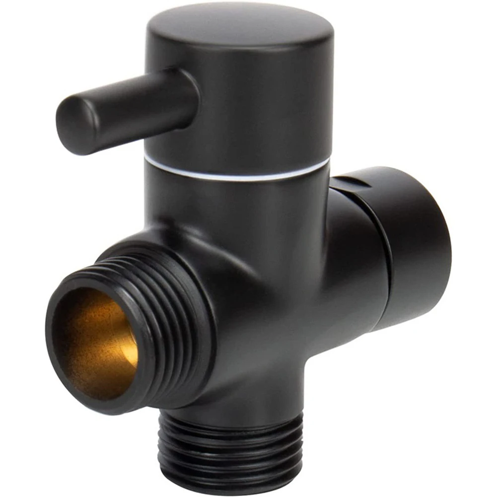 G1/2in 3 Way Brass Diverter Valve T-Adapter Converter Black For Shower Head Black Bathroom Water Valve Converter