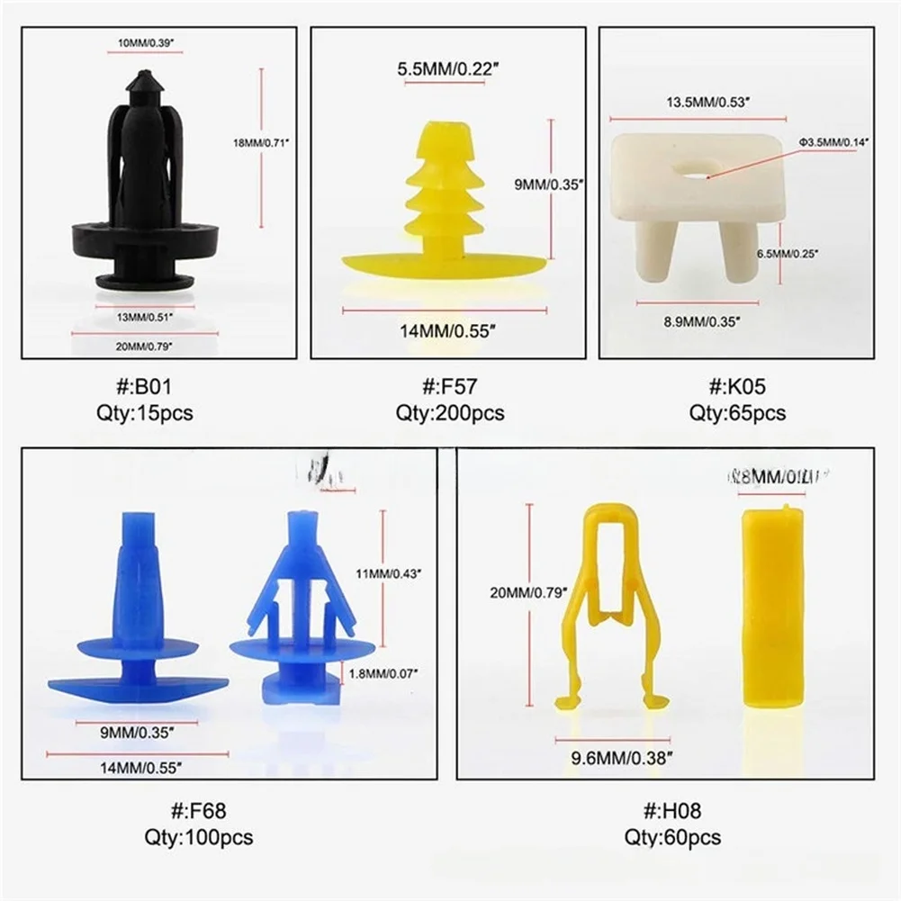 Automotive Bumper Clip Pack 730PCS with 17 Different Profiles for Reliable Retention in Front and Rear Body Sections