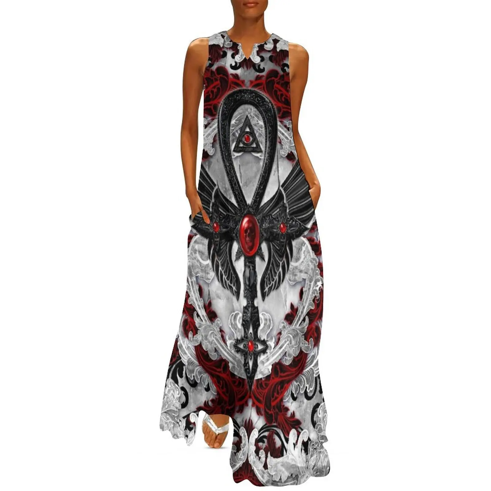 

Gothic Ankh - Bloody Black Long Dress birthday dress for women luxury 2025 Woman dresses Woman clothes Women's clothing