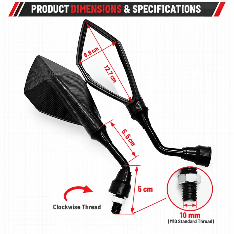 2pcs 10mm Wide Angle Adjustable Motorcycle Rearview Mirrors Flexible Bike  Side View Mirrors for Bicycle Rear View Safe