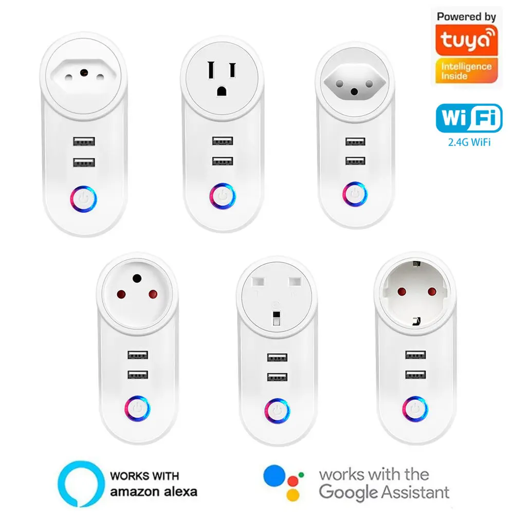 

Tuya Smart WiFi Power Plug Electrical Outlet Smart Home Socket With USB Charging Remote Control Timer Support Alexa Google Home