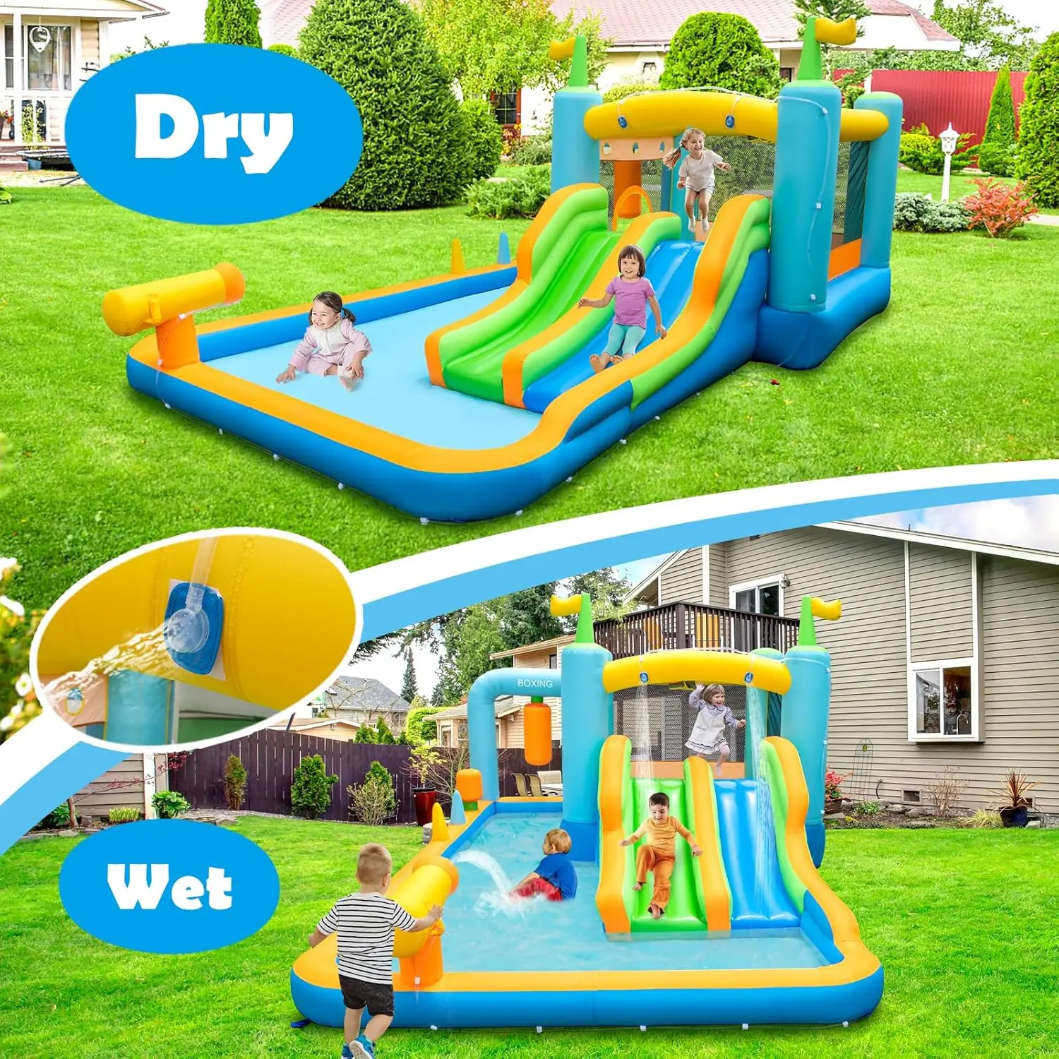 Glissière d'eau gonflable, maison géante de rebond d'eau pour enfants dans l'arrière-cour, château de saut gonflable d'intérieur et d'extérieur pour tout-petits