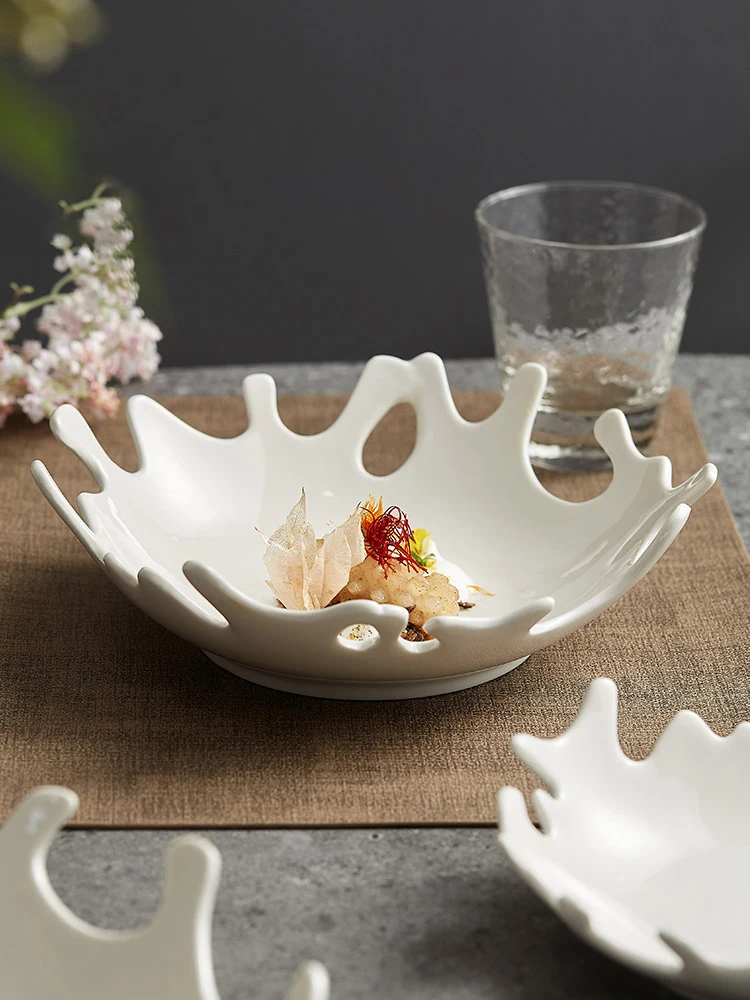 Creative Ceramic Coral FruitSalad Plate Home Tableware Hotel Restaurant Irregular White Dessert Plates Kitchen Utensils