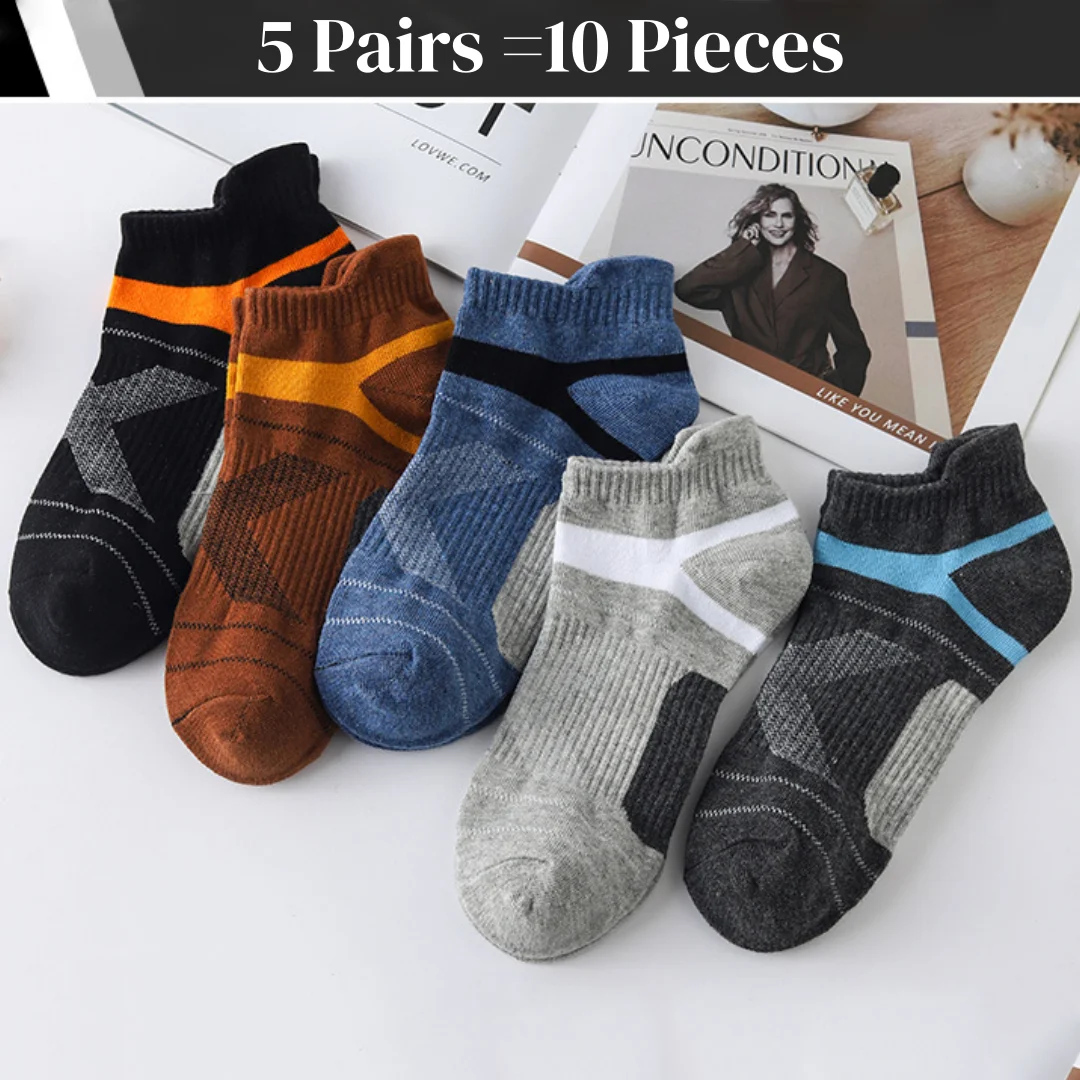 

5 Pairs/10 Pieces Men Socks Cotton Sweat Absorbent Odor Proof Breathable Shallow Short Tube Running Basketball Daily Short Socks