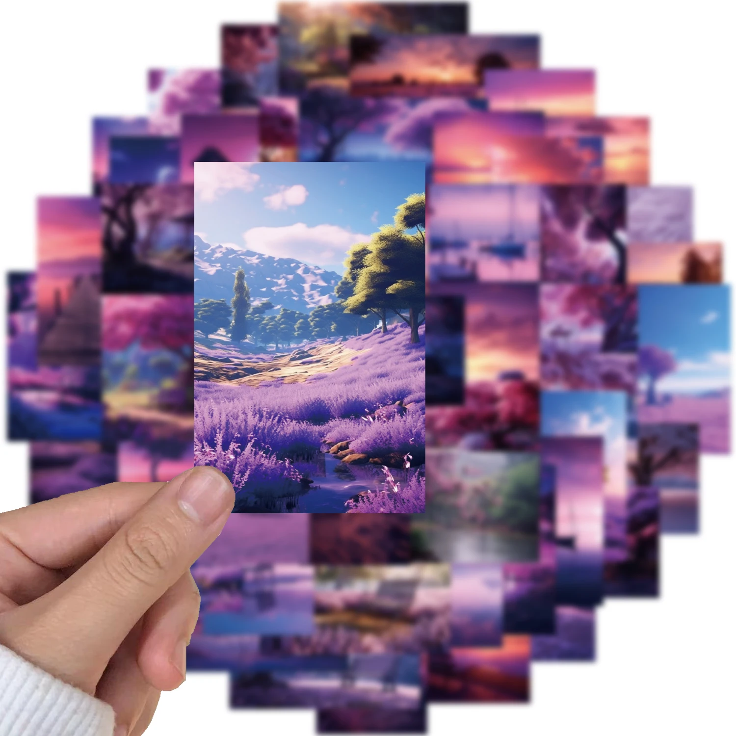 50PCS Purple Tranquil Scenery Decoration Stickers DIY Notebook Refrigerator Laptop Skateboard Graffiti Waterproof Sticker Toy