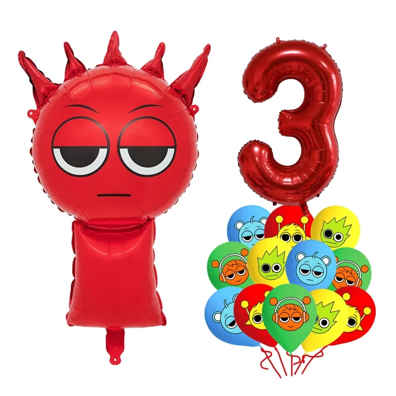 14 قطعة Sprunki موضوع بالون مجموعة 32 بوصة أرقام حمراء 1-9 سنة بالونات حفلات أعياد الميلاد لاستحمام الطفل الاطفال لوازم الحفلات