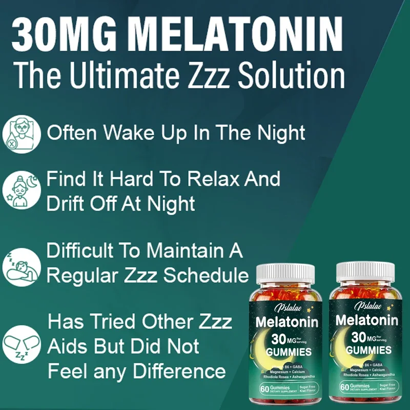 Melatonin Sleep Aid Gummies, Fall Asleep Faster, Sleep Longer, 2 Gummies Per Serving, Non-GMO