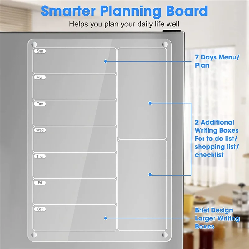 

NEW-1Set For Fridge Clear Weekly Calendar Planner Noteboard Refrigerator Dry Erase Board Transparent