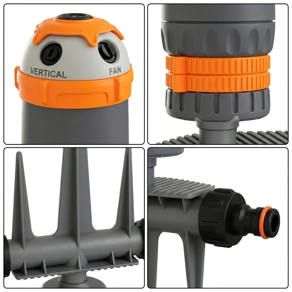 Industrial-Style Gear Sprinkler for Extensive Ground Coverage With 4 Spray Modes and Stability on Uneven Terrain