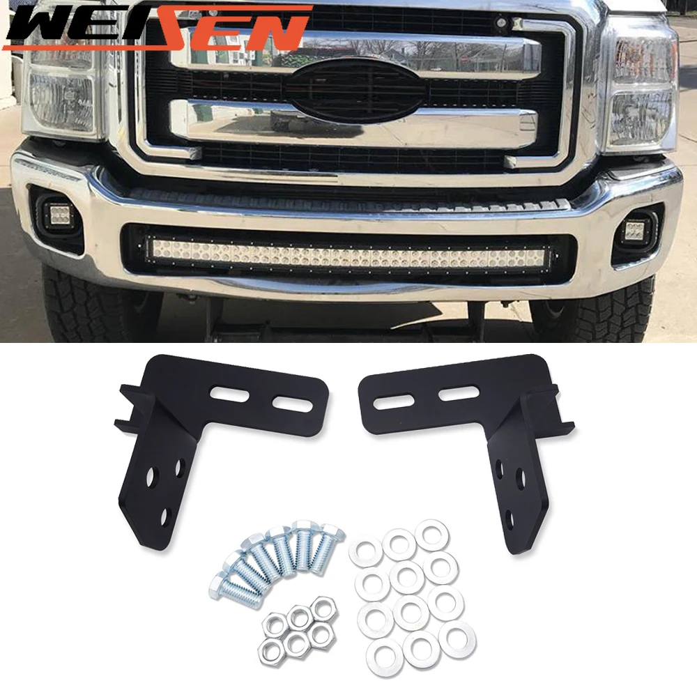 For Ford F-250/F-350/F-450 Super Duty 2011-2016 Lower Hidden Bumper Grille 42 inches Curved LED Light Bar Mounting Brackets