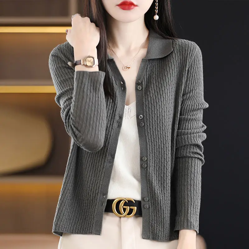 Autumn Winter New Polo Collar Loose Knitted Cardigan Sweater Fashion Solid Color Cloak Polo Collar Top Button Coat Women