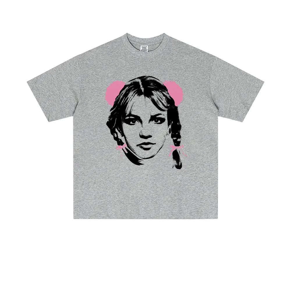 Famous Britney Spears Face Graphic T Shirt Men Women Clothing Casual Cotton Vintage T-shirts Unisex Fashion Oversized Streetwear