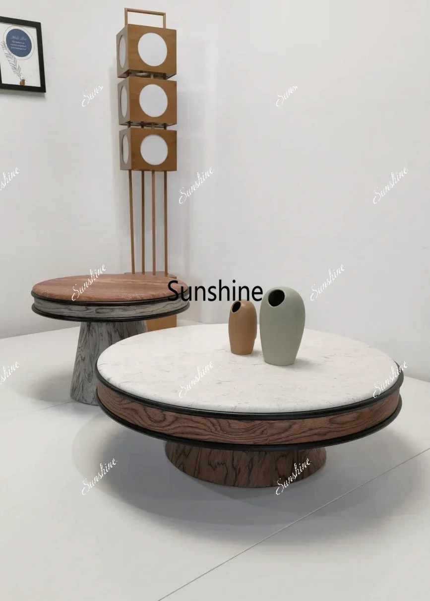 old  wind size round coffee table short coffee tableItalian minimalist round solid wood combination coffee table  FT