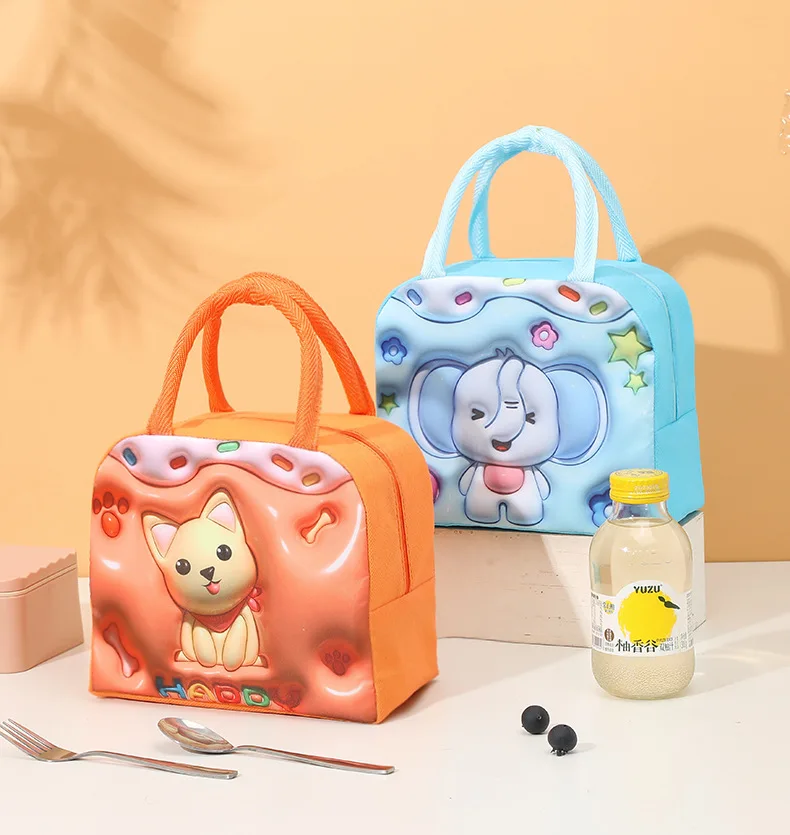 Three Dimensional Lunch Box Bag, Portable Thermal Insulation Bag, 3D Pattern Bento Bag Lunch Bag for Office Workers and Students