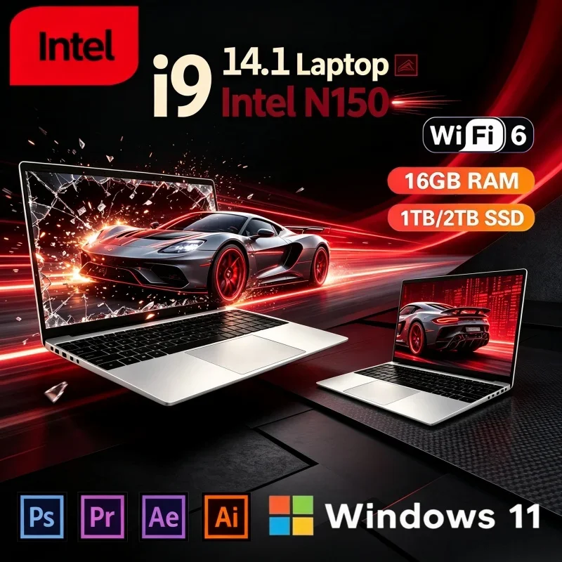 Hot Sale 2026 14.1 Inch Lightweight Notebook Intel N150 16/32GB 2TB SSD Win11 Gaming Student Laptop PC