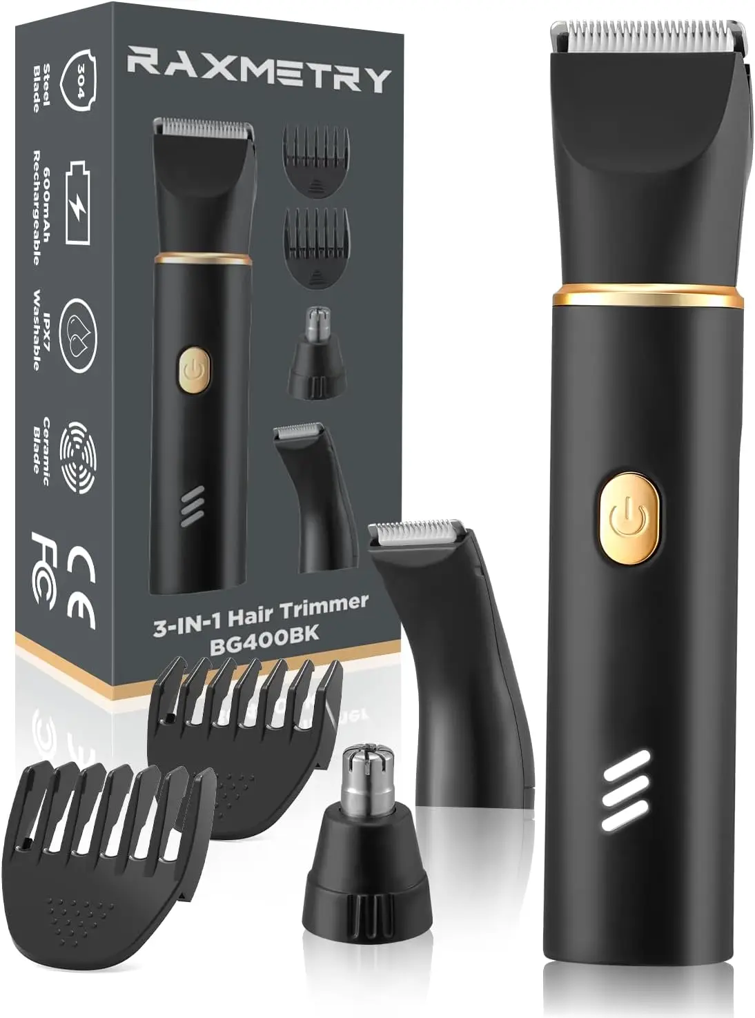 

3-in-1 Waterproof Body Hair Trimmer for Men, USB-C Rechargeable, Versatile Groomer for Beard/Chest/Pubic/Nose