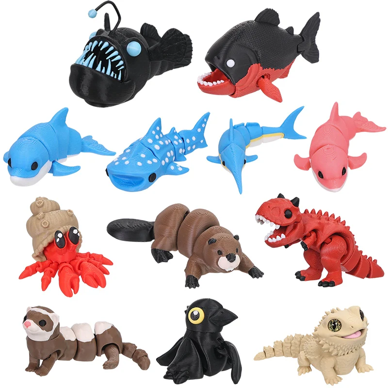 Figurinha de Animal Impressa em 3D com Articulações Móveis: Furão, Caranguejo Ermitão, Caranguejo Flexível, Dragão Barbudo - Brinquedo Anti-stress, Decoração para Casa e Mesa, Presente