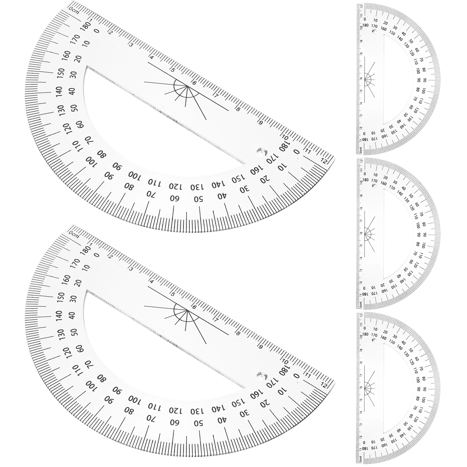 5pcs Protractors Math Tool Plastic Math Geometry Protractor Transparent 180 Degrees Half Circle Large Size School Supplies