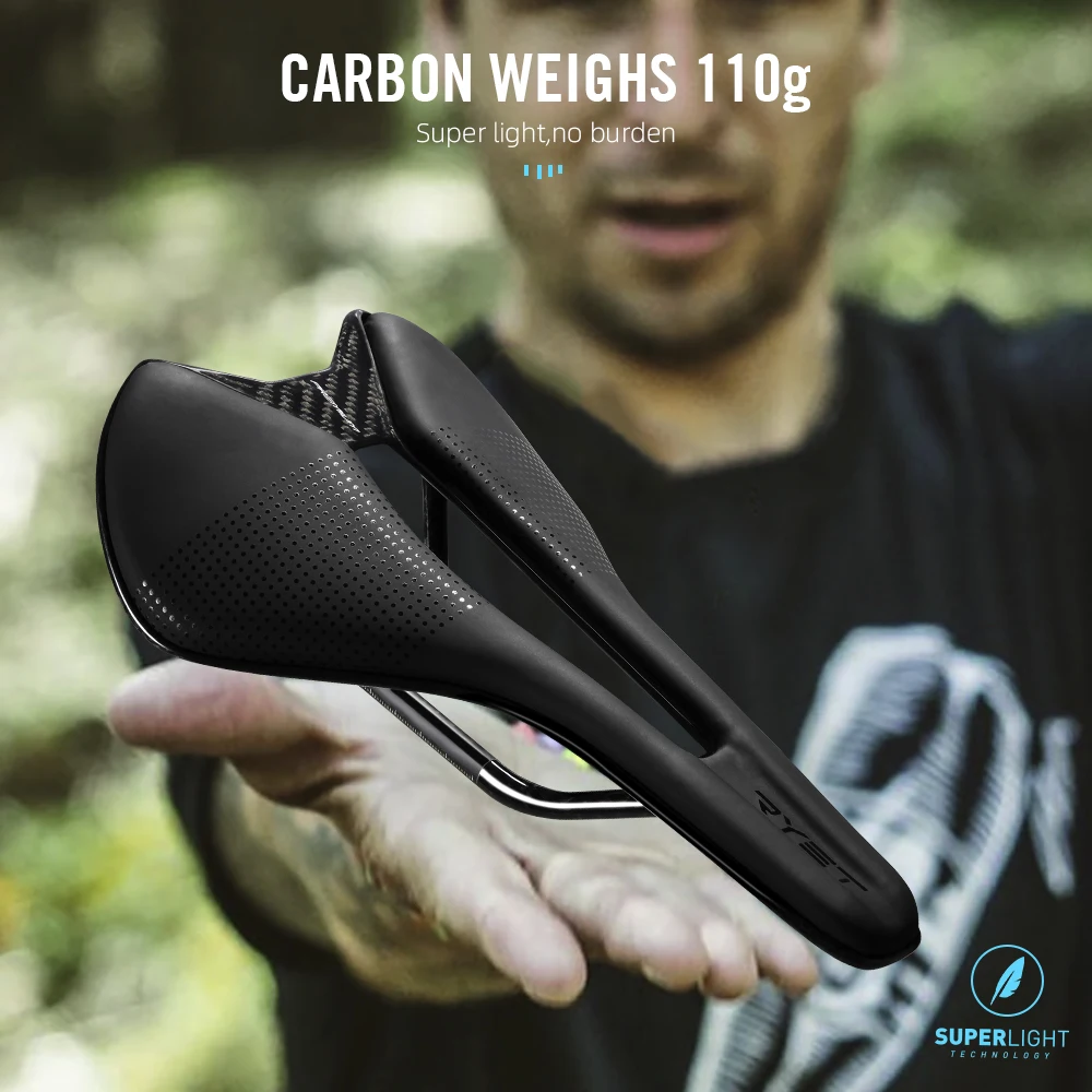 RYET Full Carbon Bike Saddle Ultralight Oval Carbon Rails Seating Saddles Superflow Road Bicycle Seating Cushion Cycling Parts