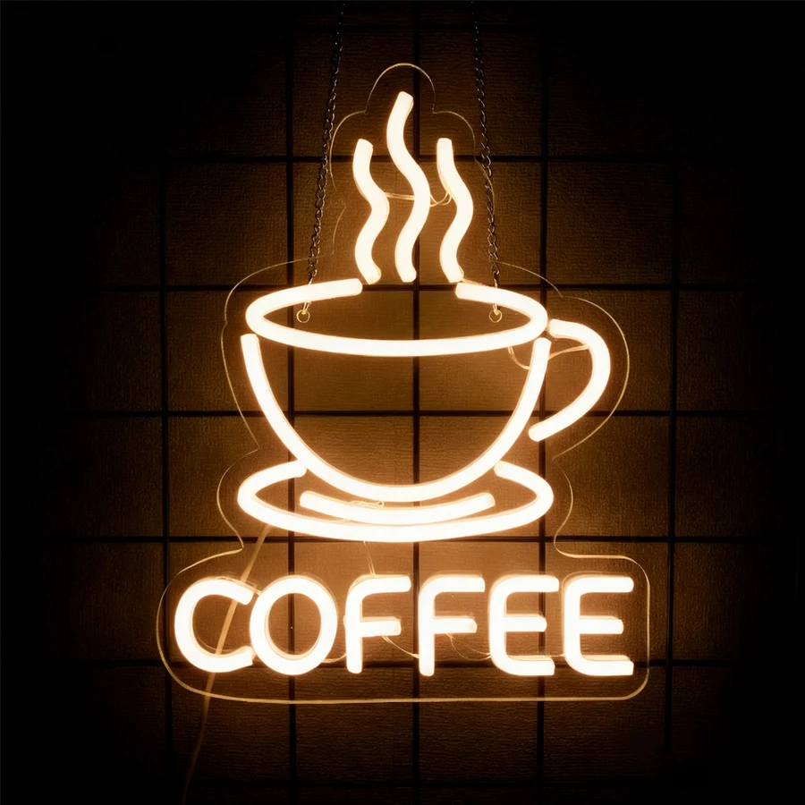 علامات النيون LED للقهوة، وإكسسوارات النيون لبارات القهوة لديكور الحائط، وعلامات مضيئة للمحلات التجارية والمطاعم.