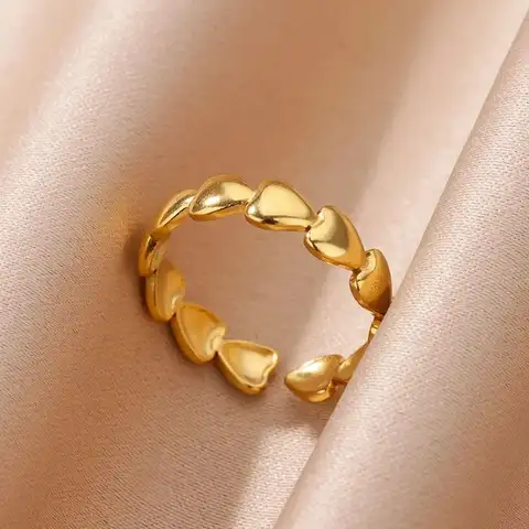 Stainless Steel Heart Rings For Women Opening Adjustable Gold Color Heart Ring Wedding Couple Christmas Jewelry Party Gifts