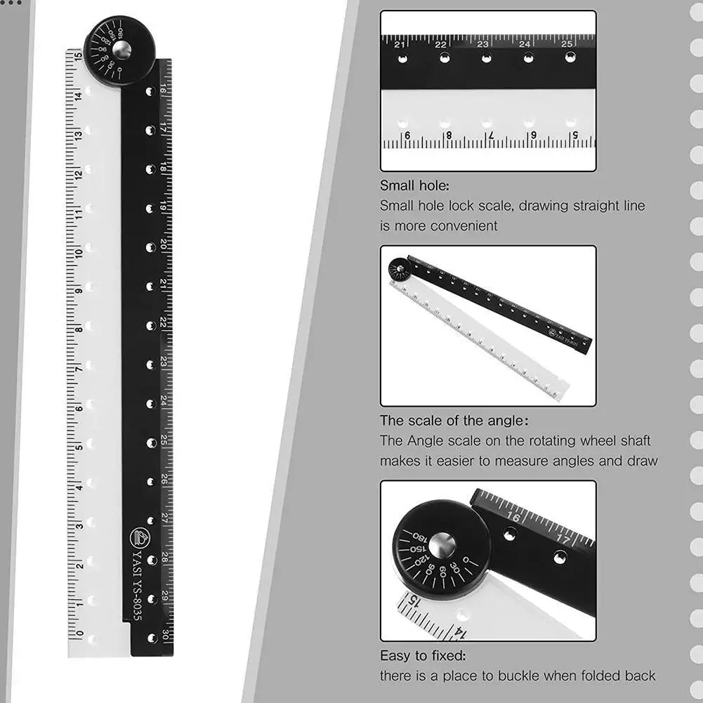 Folding Ruler Black And White Simple Graphic Primary Measuring Gift Template Birthday Stationery Drawing Angle Sch E2q6