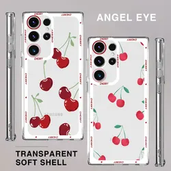 Pink Cherry TPU Cover Case for Samsung Galaxy S23 Ultra S10 Plus Note 20 Ultra 10 S20 FE S22 S24 Ultra S21 Clear Silicone Funda