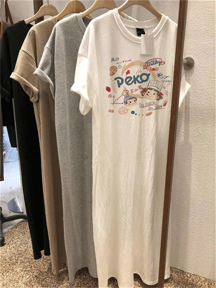 Été Faion blanc ort Sve t-shirt Dr femme ample mince fendu grande taille mi-longue genou Dr jupe trapèze