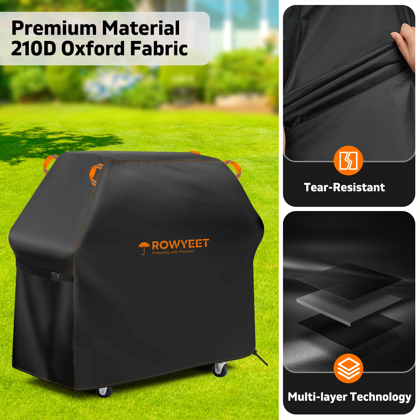 Orange Line Bbq Cover Rowyeet Outdoor Bbq Grill Cover, Waterproof and Uv-Resistant Gas Grill Cover, with Adjustable Hem view 3