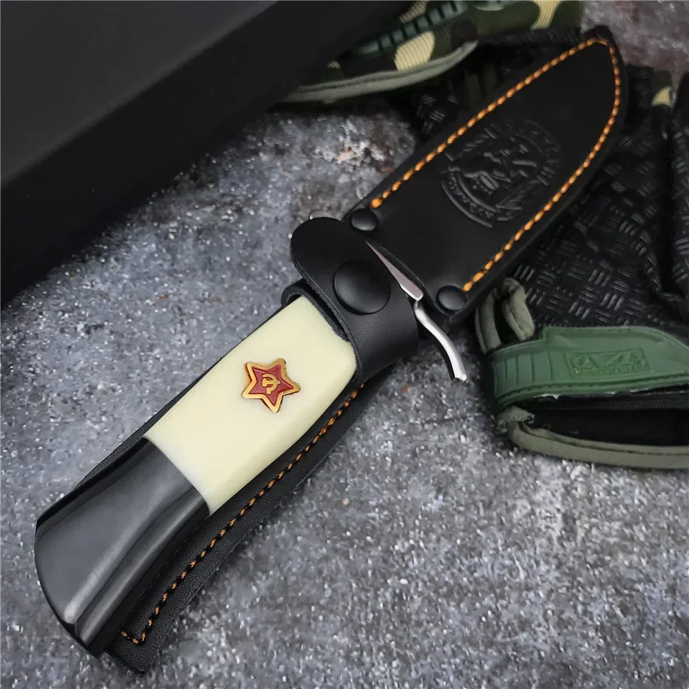 Russian Fixed Blade Nkvd Ussr Finka NKVD Knife Outdoor Survival Hunting Folding Knife Tactical Self Defense Leather Sheath