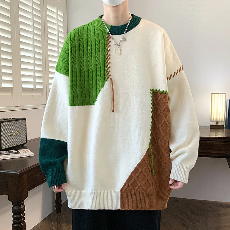 سترة شتوية وخريفية عصرية كلاسيكية مرقعة للرجال للجنسين بتصميم كلاسيكي للزوجين بلوفرات حياكة للشباب ملابس الشارع الشهير