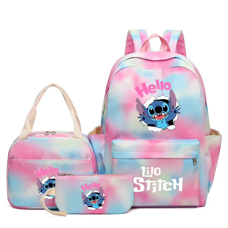 Lilo Stitch Student Boy Girl Schoolbag Colorful Backpack with Lunch Bag Children Teenager Cartoon School Bookbag