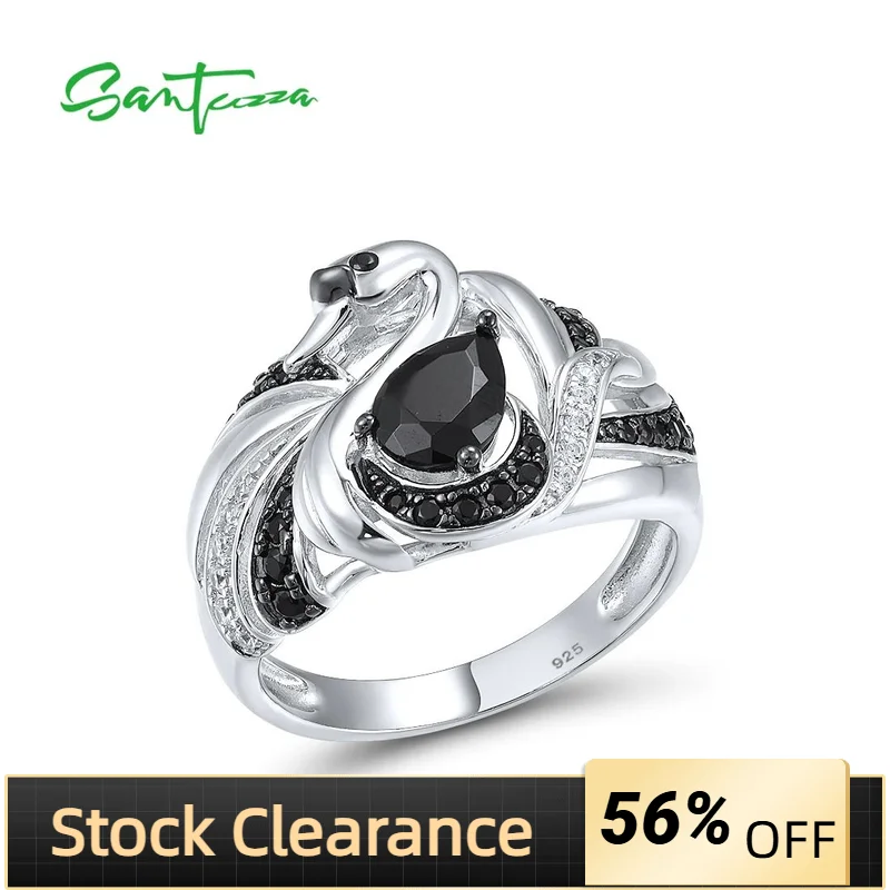 

Женское кольцо с лебедем SANTUZZA, изящное кольцо из серебра 925 пробы с черной шпинелью и белым кубическим цирконием, модные ювелирные украшения