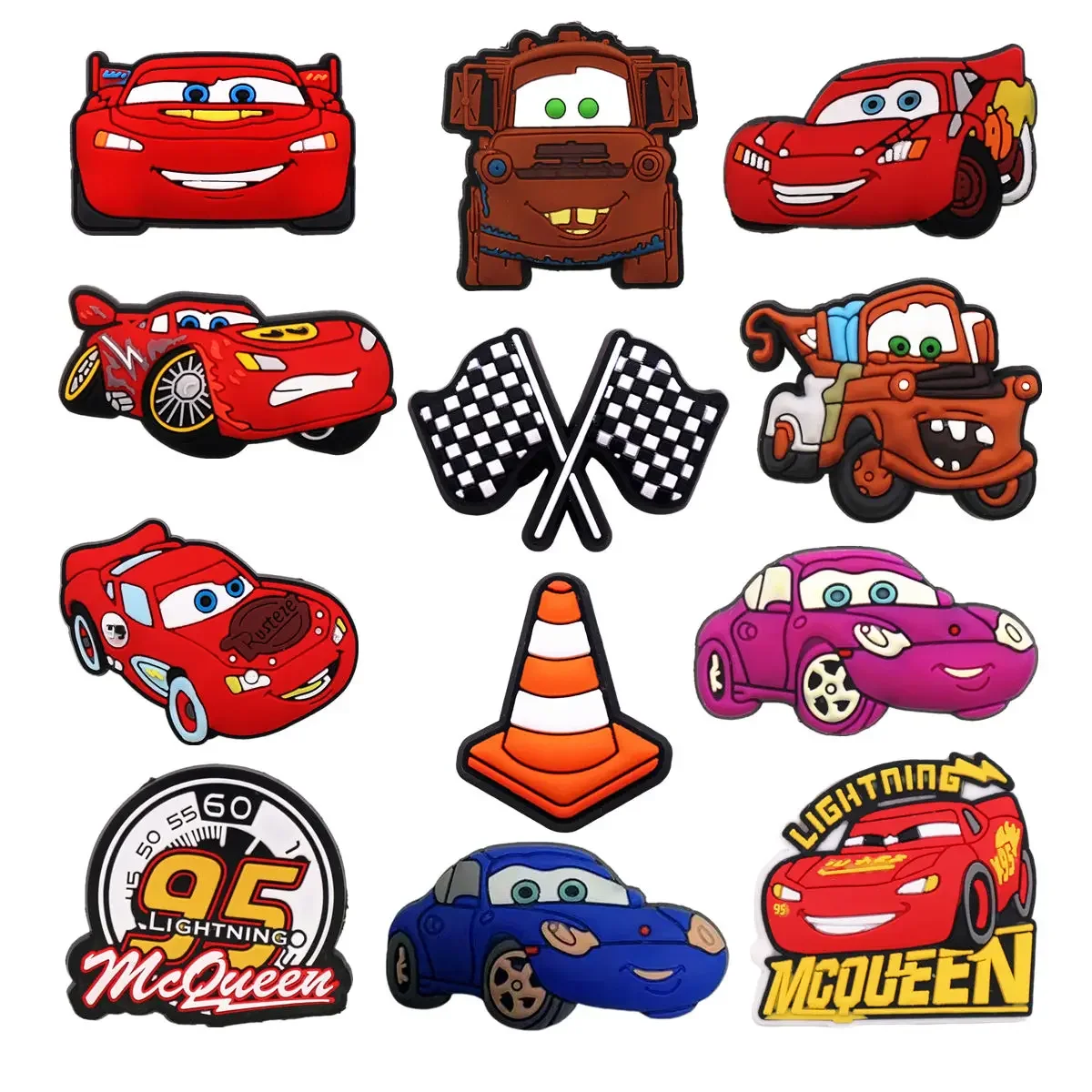 1 Pcs Original Animation Movie Cars PVC Shoe Charms Accessories Lightning McQueen Jeans Clog Pins Kids Women Shoe Decorations