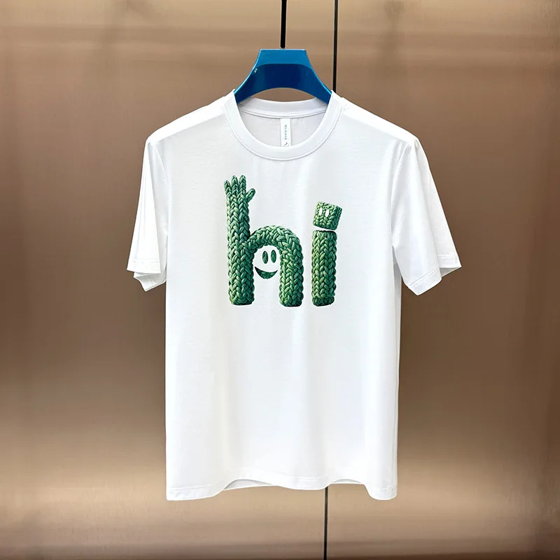 

Trendy Men's T-Shirt New Light Luxury Crew Neck Short Sleeve High Quality Tees Fashion Versatile Colorful 3D Hi Pattern Male Top