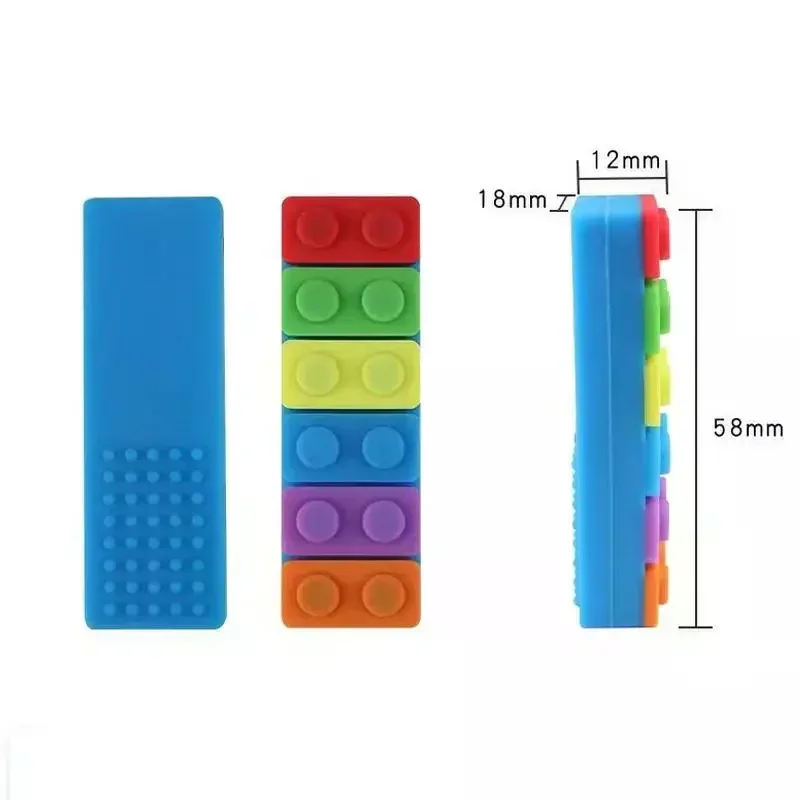 1Pc Sensory Chew Necklace Brick Chewy Kids Silicone Biting Pencil Topper Teether Toy, Silicone teether for children with autism