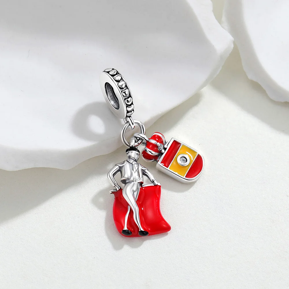 925 Sterling Silver Summer Charm Spain Bullfighter Flag Pendant Fit Bracelet Diy For Women Elegant Fashion Jewelry Travel Gifts view 2