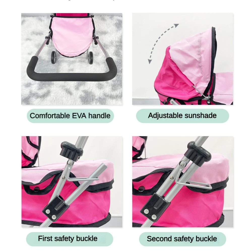 Foldable Doll Pram Stroller Simulation Doll Stroller Play House Doll Accessories Folding Baby Doll Stroller Role Paly Boys Gilrs