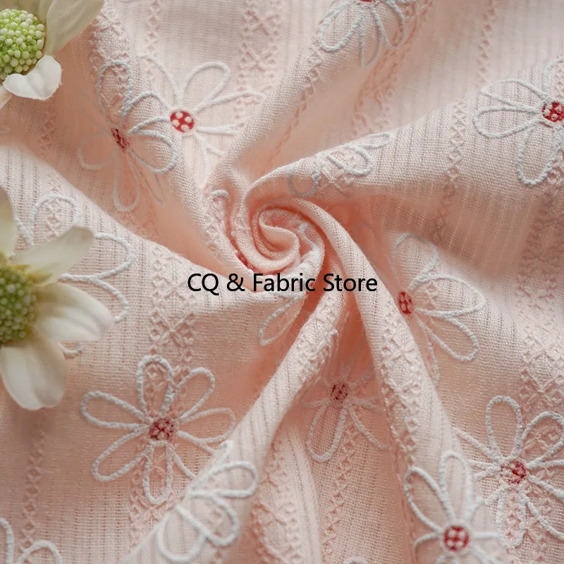 Pink Daisy Pure Cotton Printed Jacquard Fabric Curtain Tablecloth Dress Children's Clothing Floral Handmade Diy Fabric