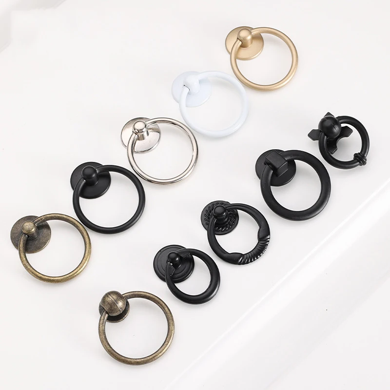 1x Antique ring Drawer Knob Single Hole Kitchen Closet Dresser Handles Pulls Cupboard Wardrobe Door Knob Drawer Pull