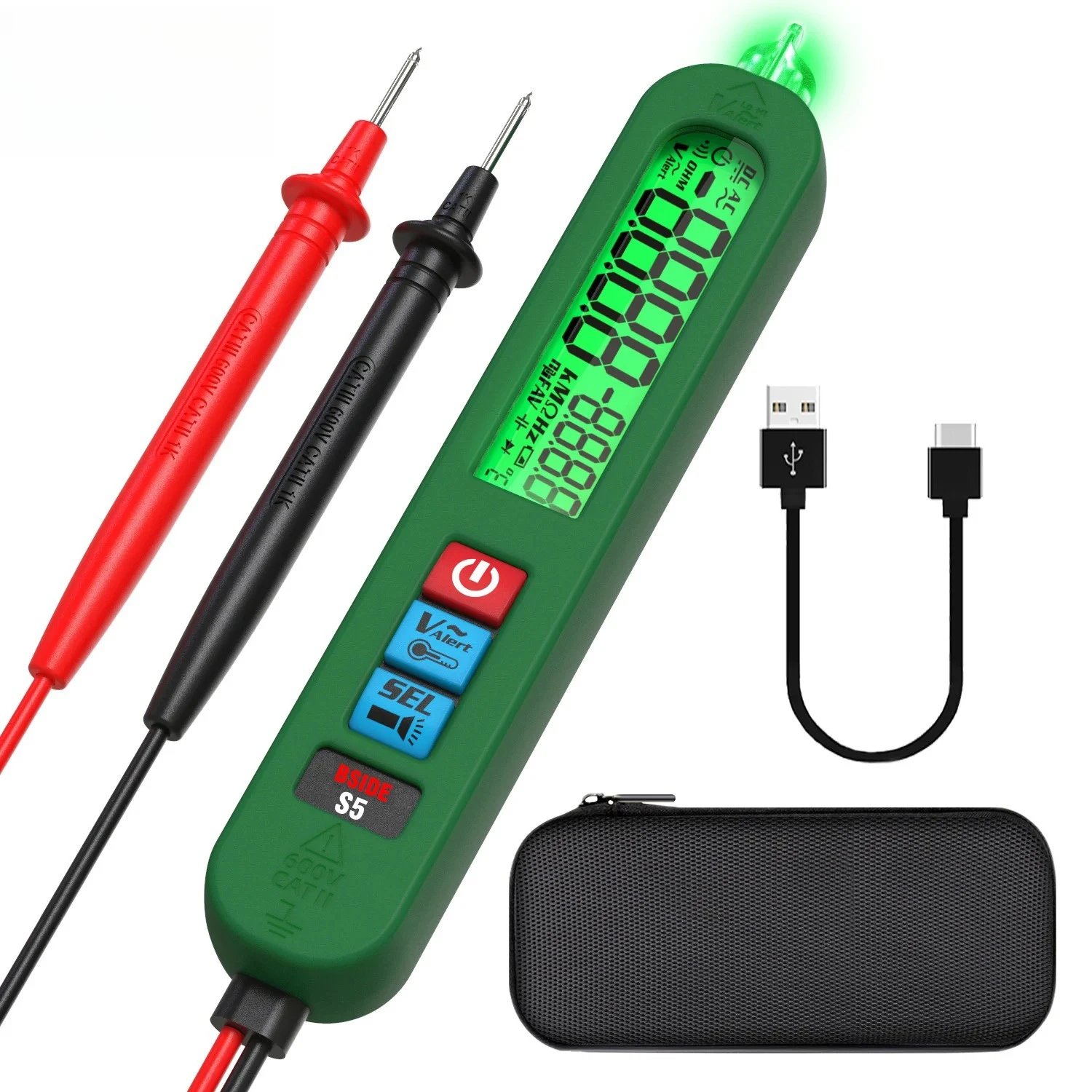 

Перезаряжаемый USB-тестер-дисплей 9999, автоматический измеритель напряжения AC/DC, емкости, сопротивления, диодов, бесконтактный, умный цифровой мультиметр S5