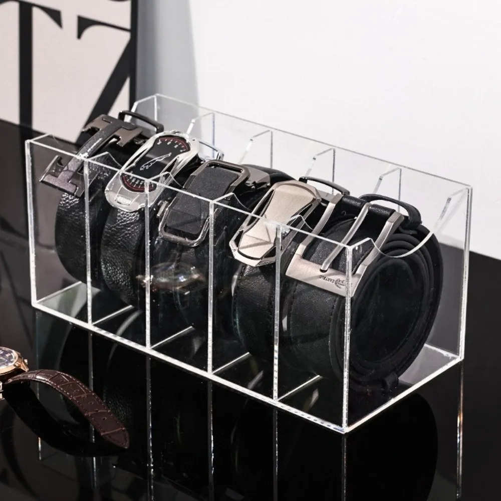 

New 3/5/7 Grid Belt Storage Holder Acrylic Multi-grid Display Case Transparent With Dividers Storage Boxes