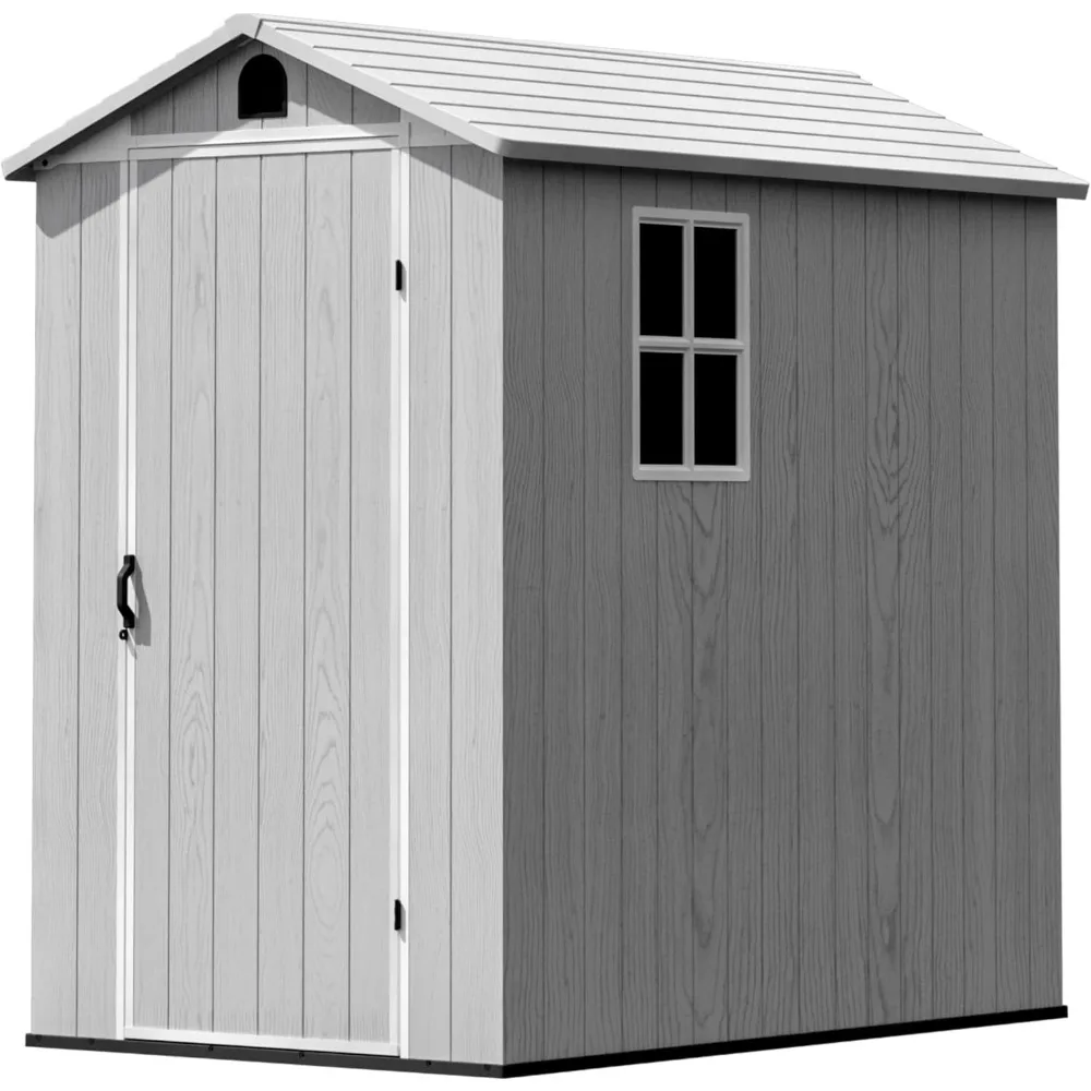 

4×6FT Plastic Outdoor Storage Shed with Floor, Resin Storaged Sheds with Lockable Door, Window & Vent, All-Weather Tool