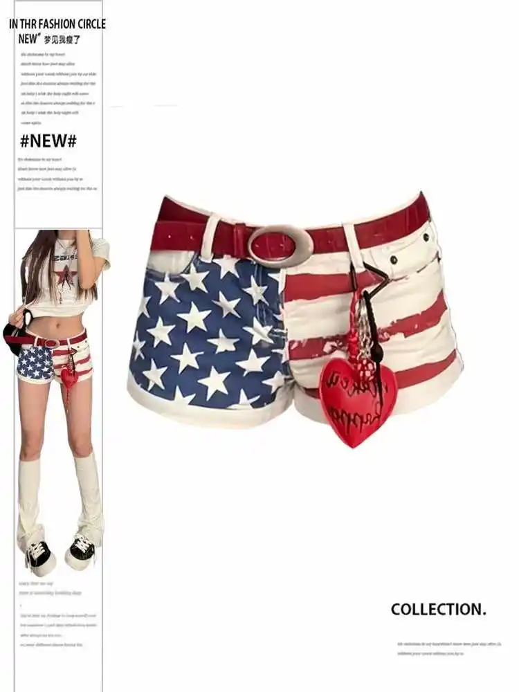

Летние женские американские винтажные джинсовые шорты Kpop 2000-х годов Эстетическая кокетка Gyaru Джинсовые шорты Tide Y2K Shoujo Kpop Preppy New