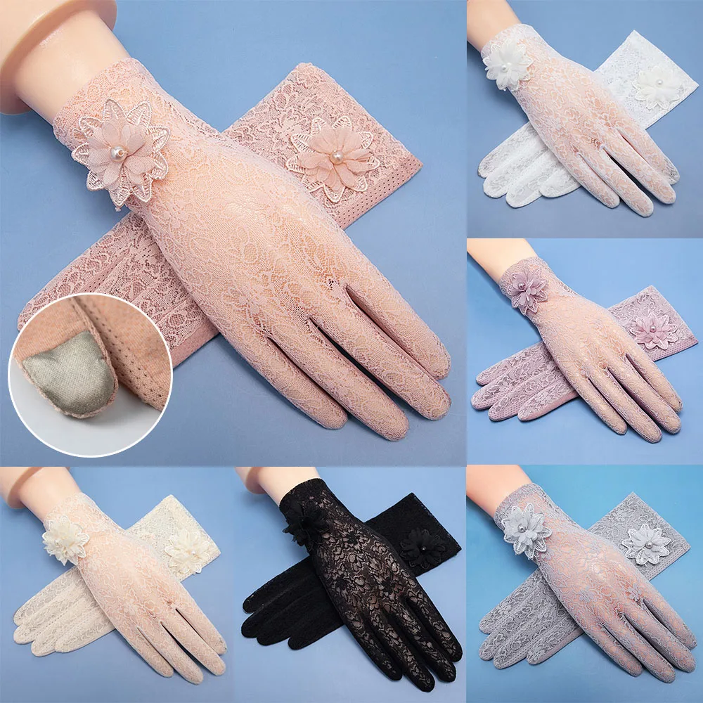 

UV Protection Jacquard Lace Mesh Floral Glove Women's Summer Sunscreen Gloves Uv-proof Elegant Touch Screen Solid Color Mittens