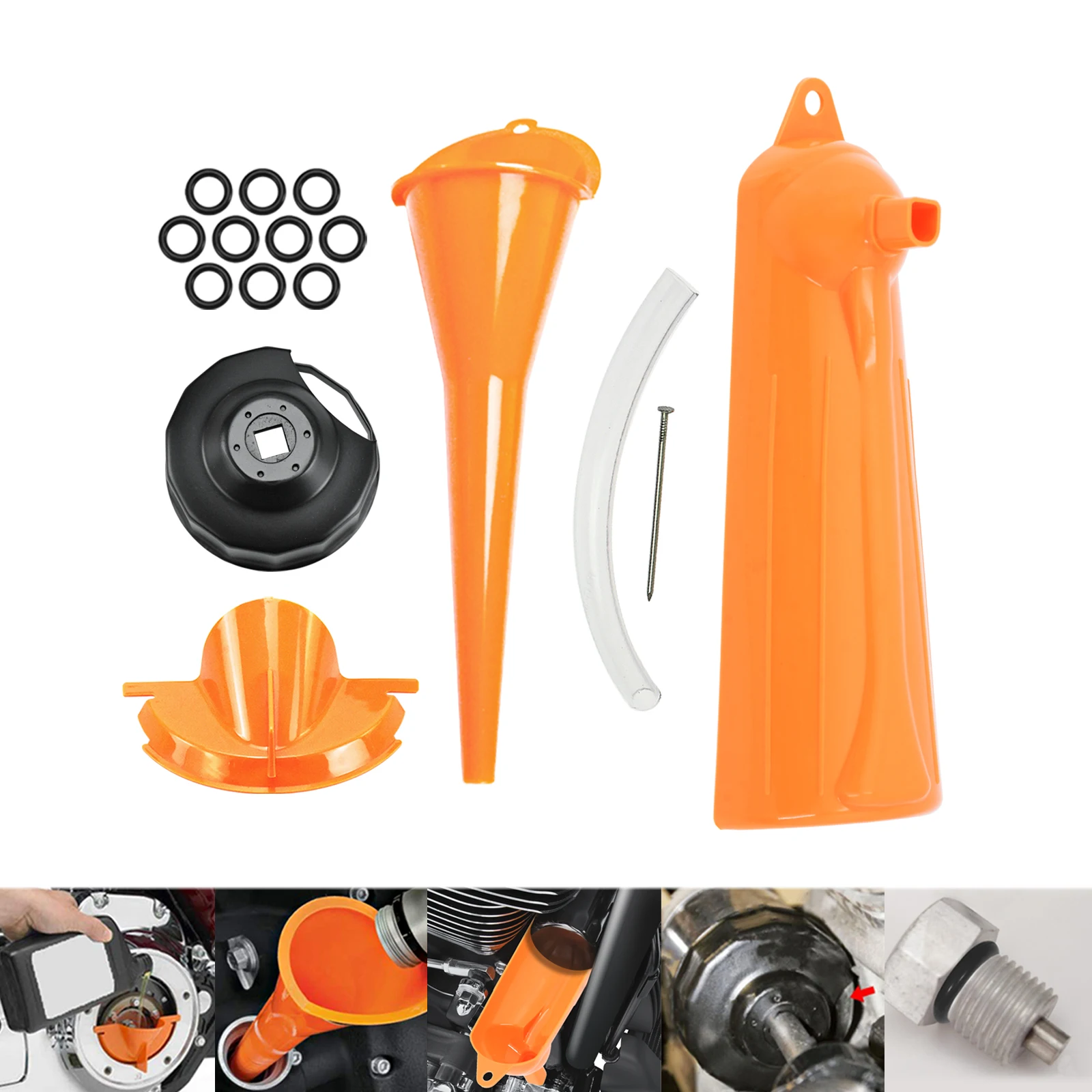 Motorcycle Orange End Cap Oil Filter Wrench Oil Filter Funnel Filler Cover 1105 Sealing O-Ring For Harley Sportster Touring